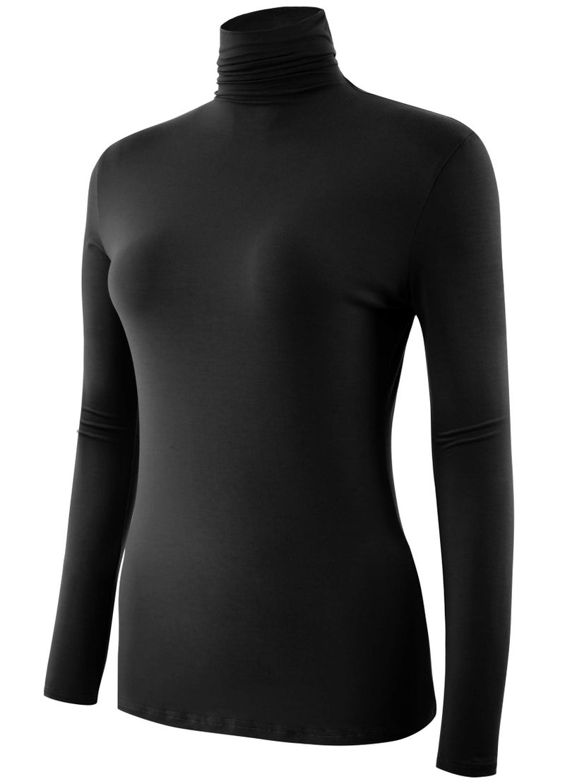 AUHEGN Women's Long Sleeve Lightweight Soft Pullover Turtleneck Tops Black X-Large - Image 2